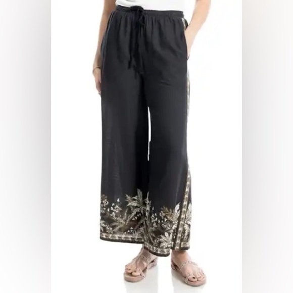 Max Studio Border Print Linen Blend Pants NWT - Picture 1 of 12